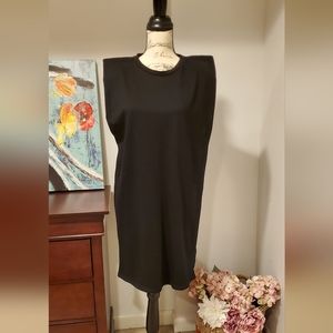 ZARA Women Black Sleeveless Dress Shoulder Padded Simple Chic, Size M.